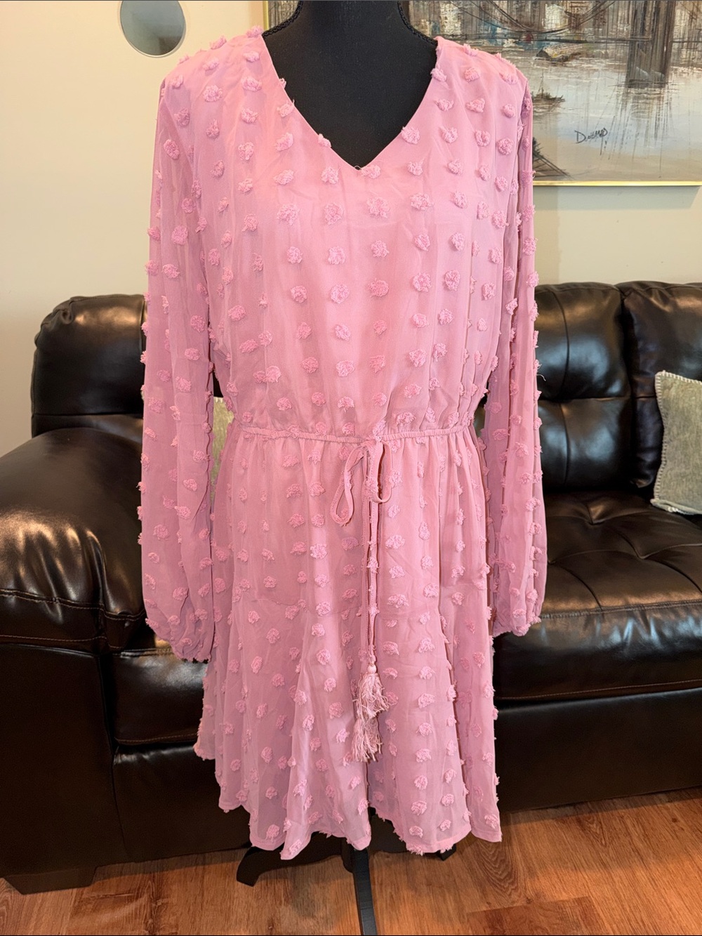 Kirundo Large Soft Rose Long Sleeve Textured Midi Dress